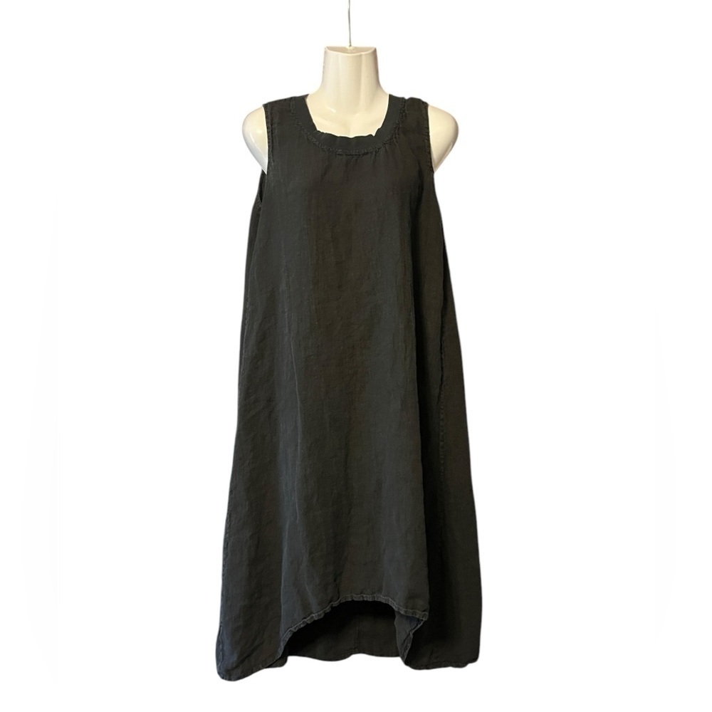 Suzy D London Lydia 100% Linen Sleeveless Lagenlook Dress Black Sz L